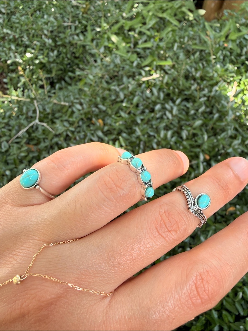 Turquoise Stone Stacking Rings Set  Jewelry Size: 6